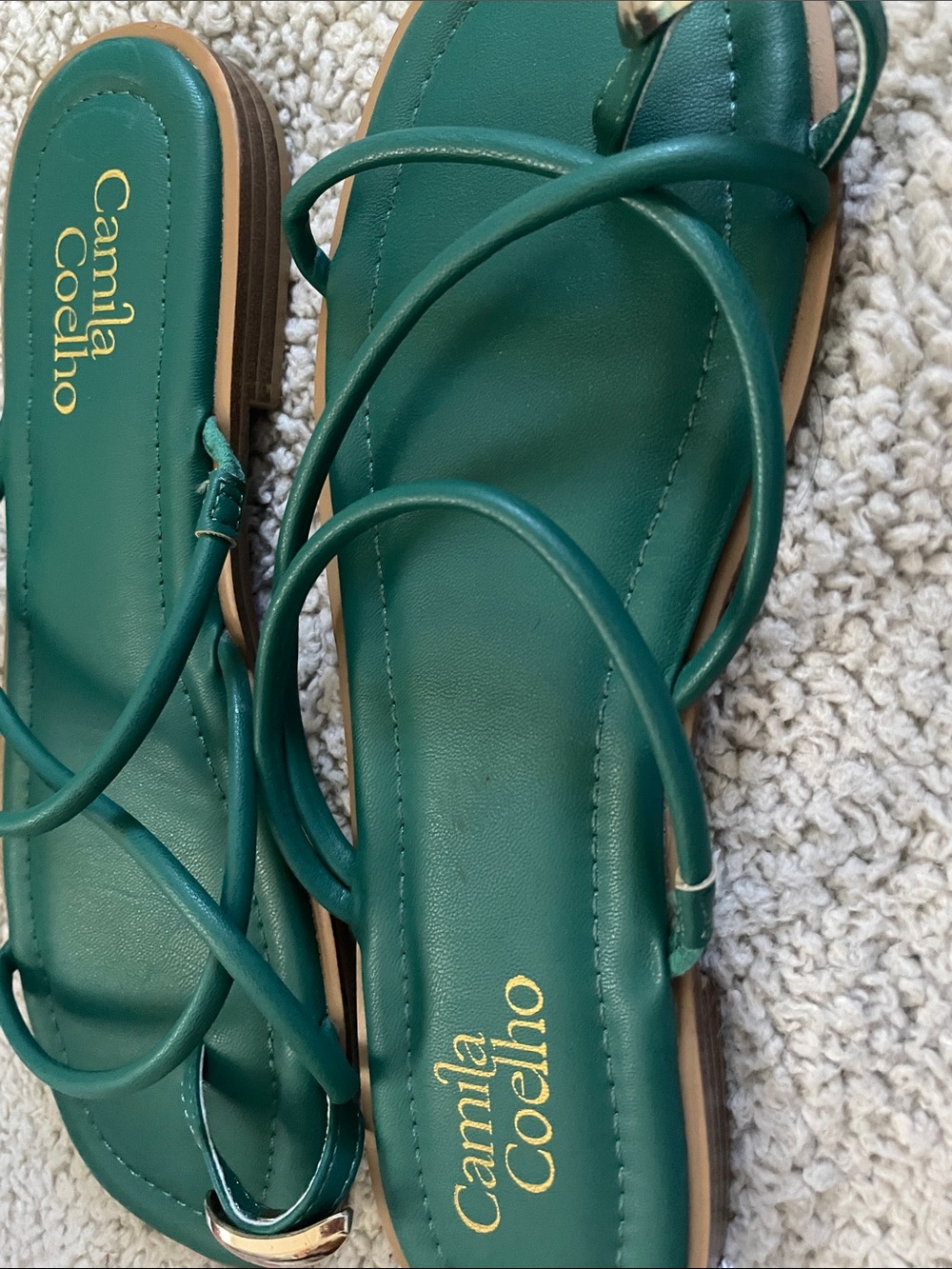 Camila Coelho Teal Strappy Flat Sandals with Gold Accent - Picture 3 of 3